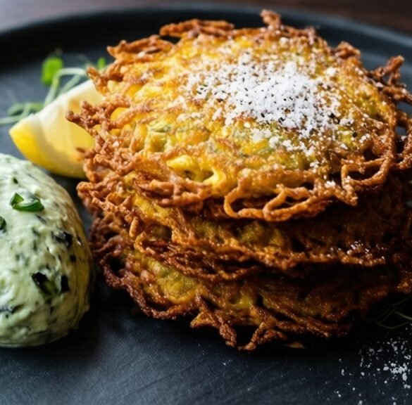 Truffle-Dusted Sweet Corn Fritters with Charred Scallion Cream
