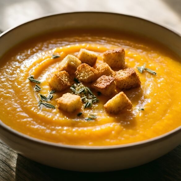 Velvety Butternut Squash & Apple Soup with Crispy Sage Croutons