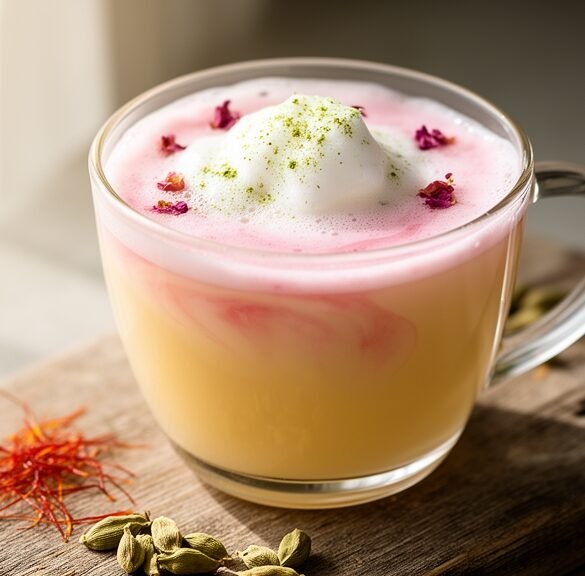 Velvety Saffron Rose Milk Tea with Cardamom Cloud