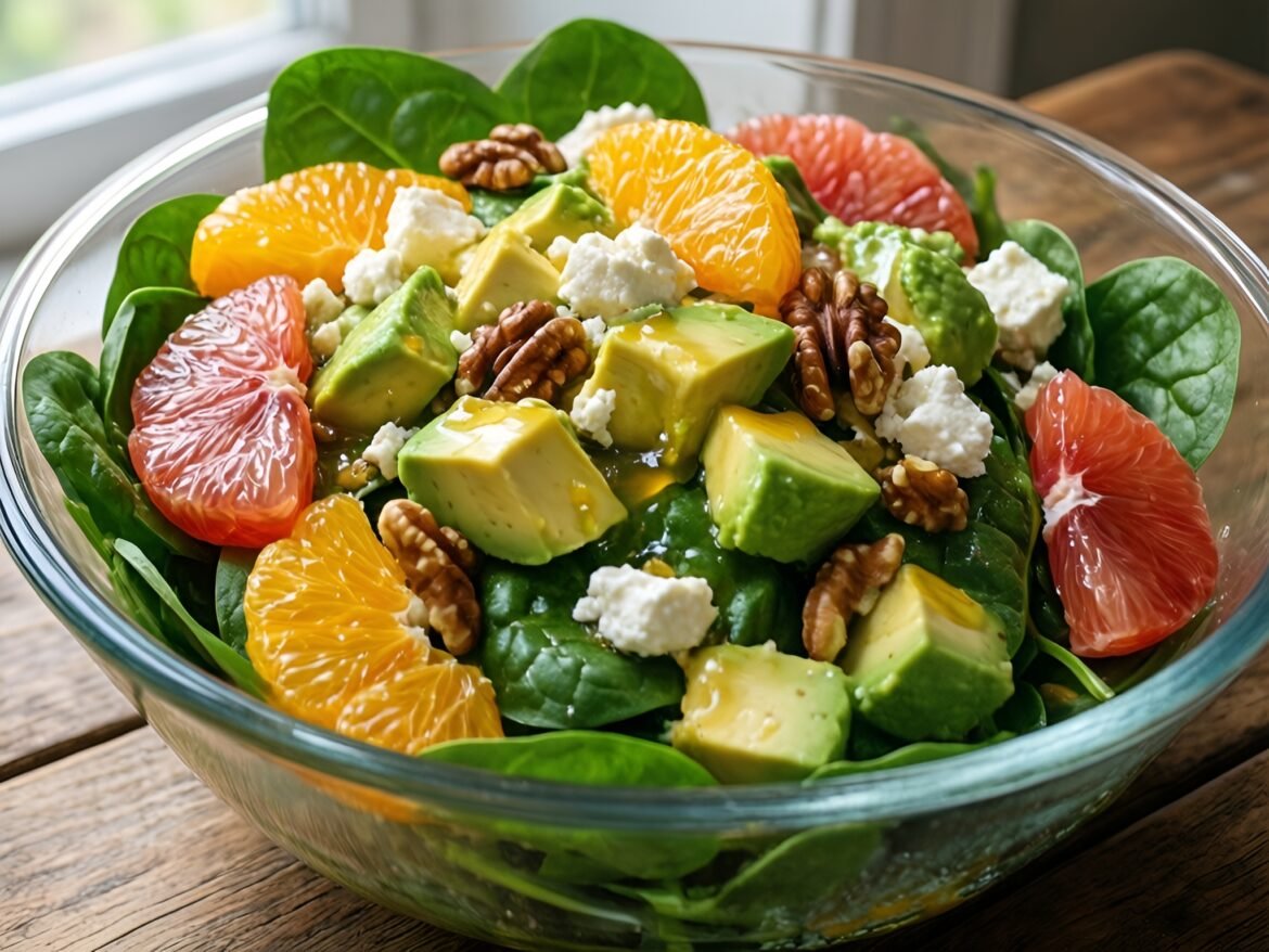 Vibrant Citrus-Avocado Spinach Salad with Refreshing Honey-Lime Dressing