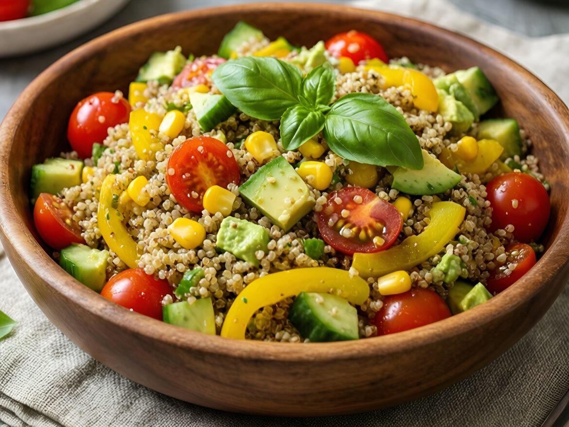 Vibrant Rainbow Harvest Quinoa Salad with Zesty Lemon-Basil Dressing