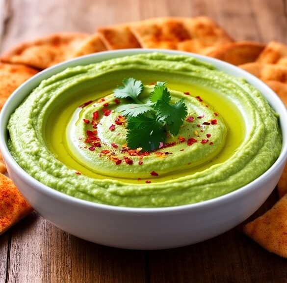 Zesty Avocado Hummus with Spiced Pita Chips