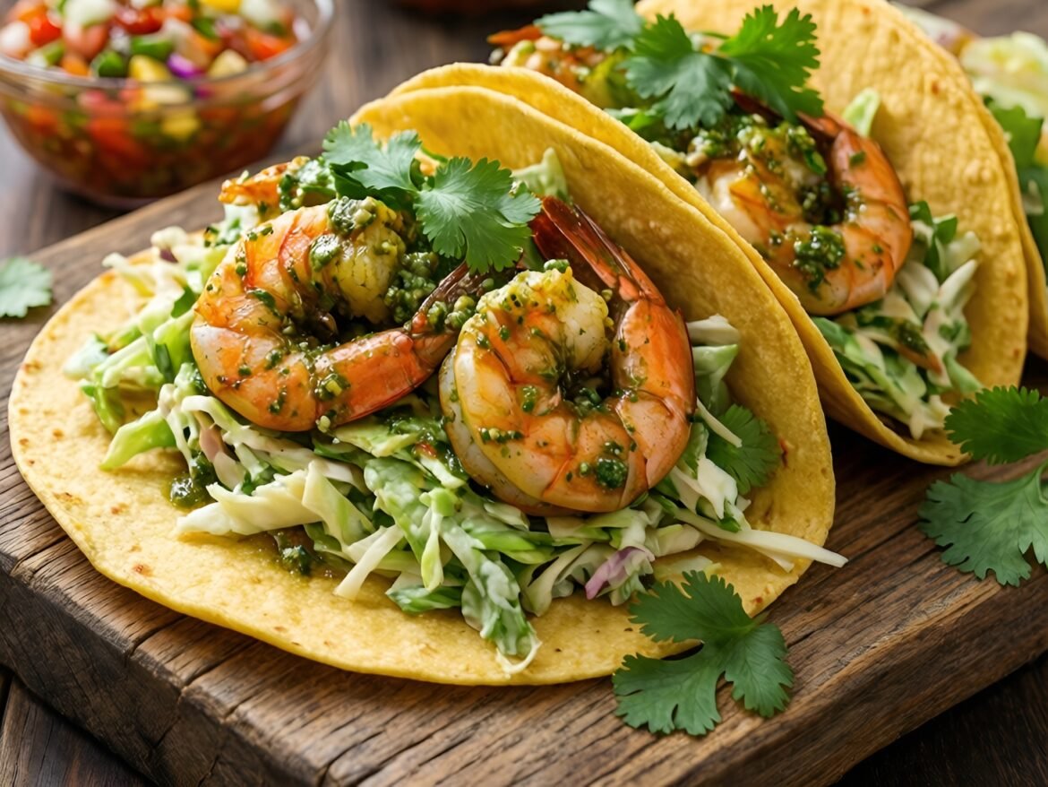 Zesty Chimichurri Grilled Shrimp Tacos with Cilantro Slaw