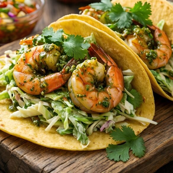 Zesty Chimichurri Grilled Shrimp Tacos with Cilantro Slaw