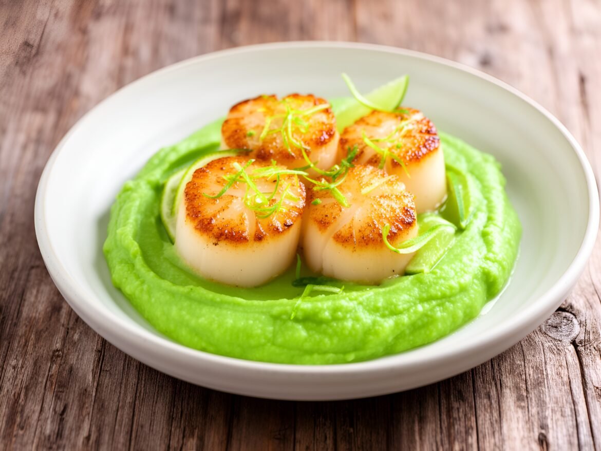 Zesty Coconut-Lime Scallops with Silky Sweet Pea Puree