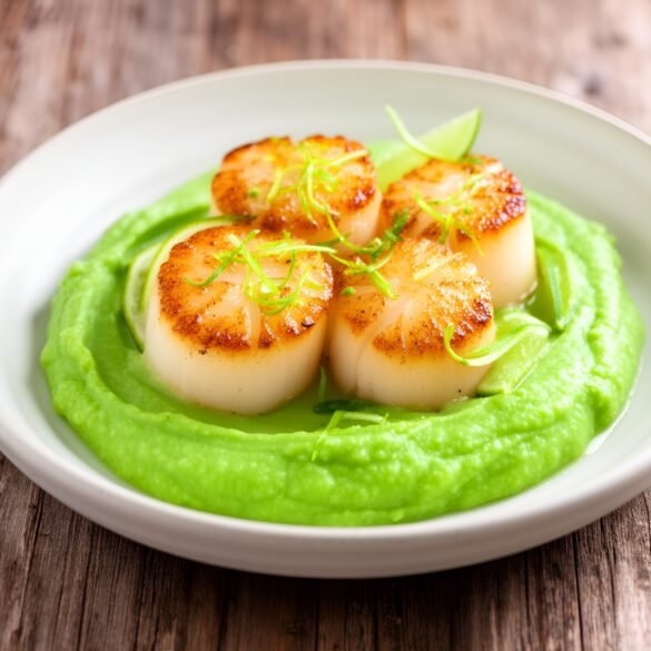 Zesty Coconut-Lime Scallops with Silky Sweet Pea Puree