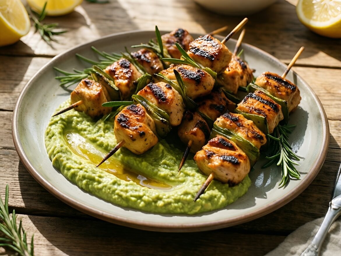 Zesty Lemon-Rosemary Chicken Skewers with Creamy Avocado Sauce