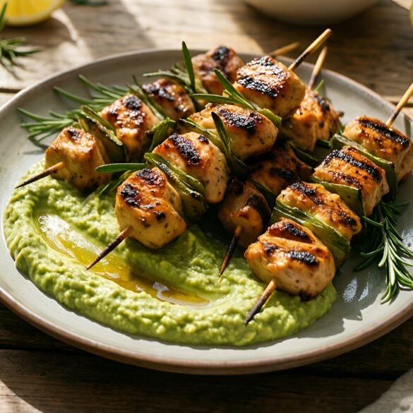 Zesty Lemon-Rosemary Chicken Skewers with Creamy Avocado Sauce