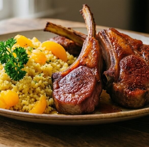 Zesty Spicy Moroccan Lamb Chops with Sweet Apricot Couscous