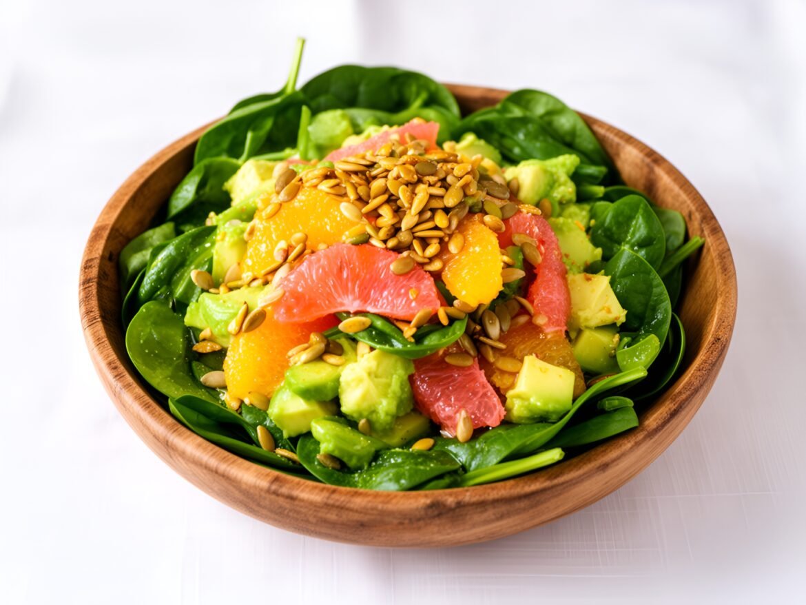 Bright Avocado-Citrus Spinach Salad with Toasted Seeds
