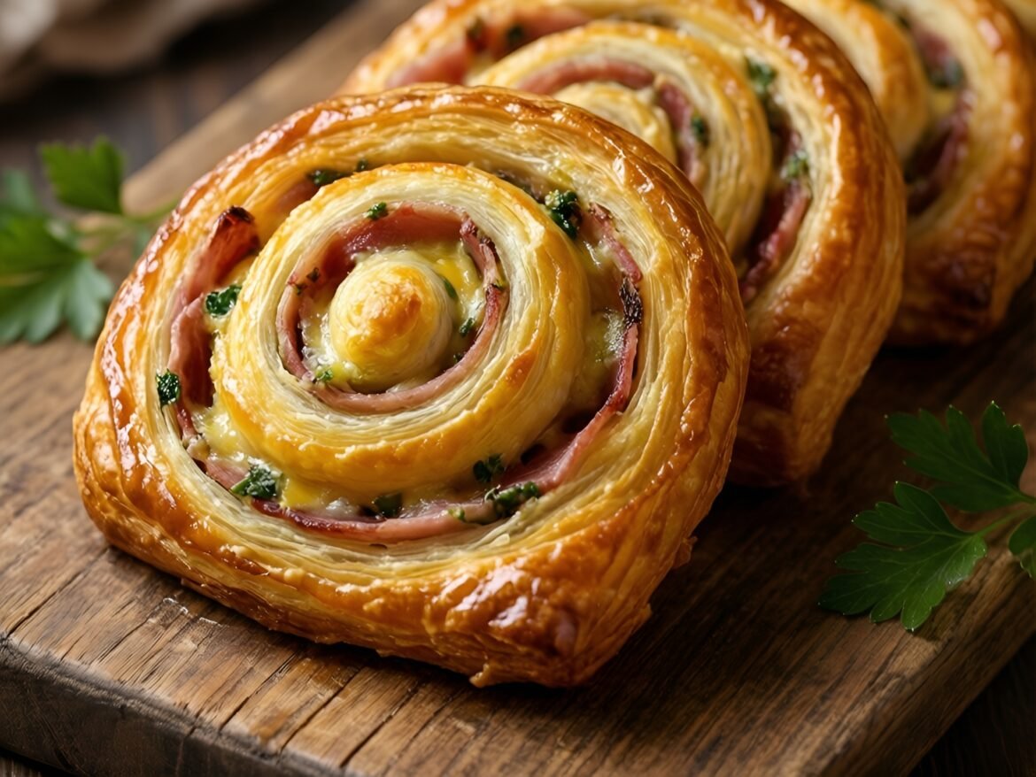 Cheesy Ham and Herb Puff Pastry Pinwheels