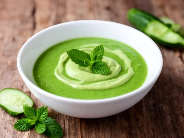 Chilled Cucumber-Mint Gazpacho with Creamy Avocado Swirl