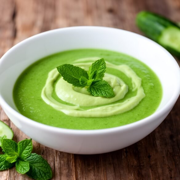 Chilled Cucumber-Mint Gazpacho with Creamy Avocado Swirl