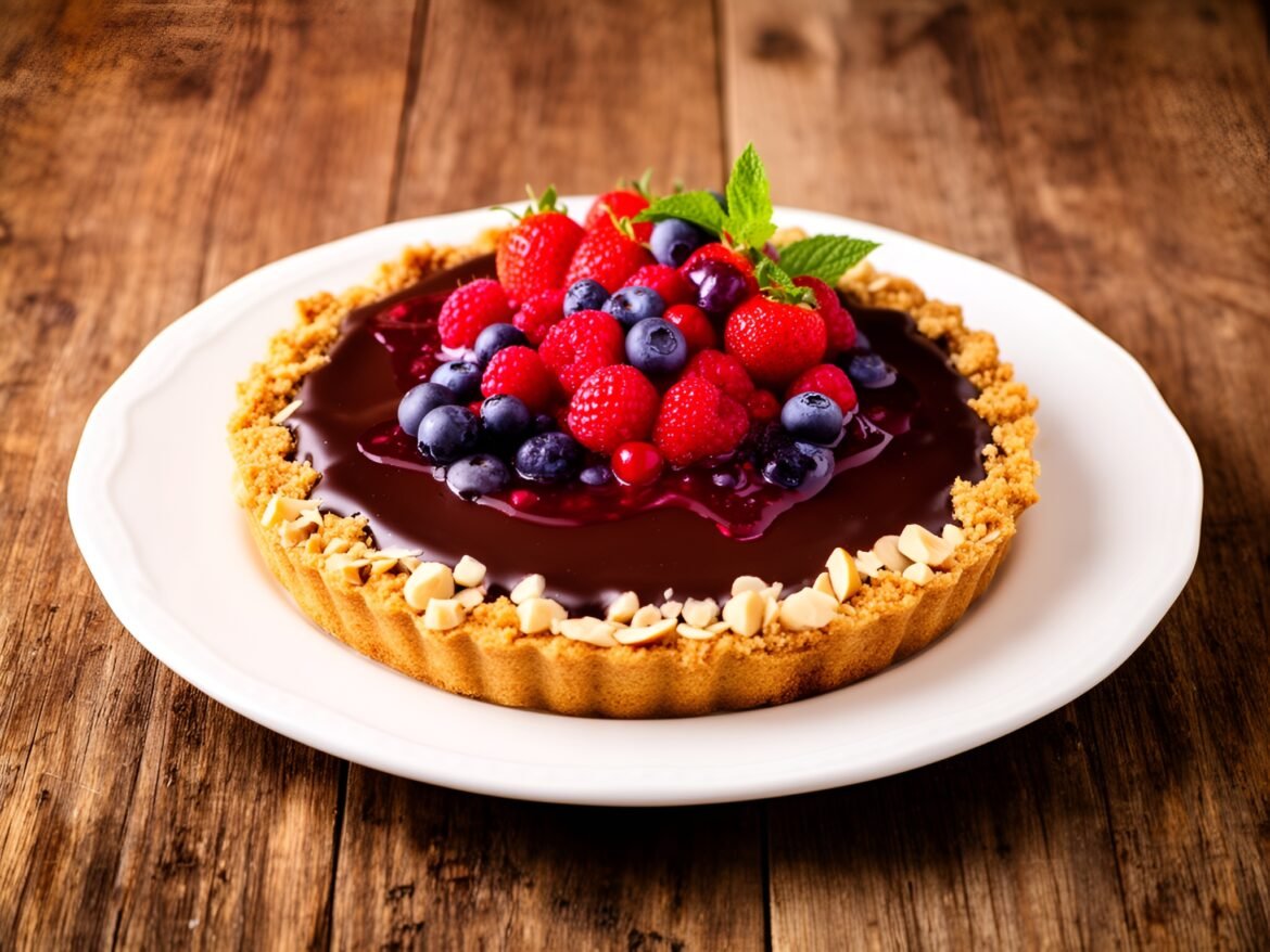 Chocolate-Hazelnut Crumble Tart with Berry Compote