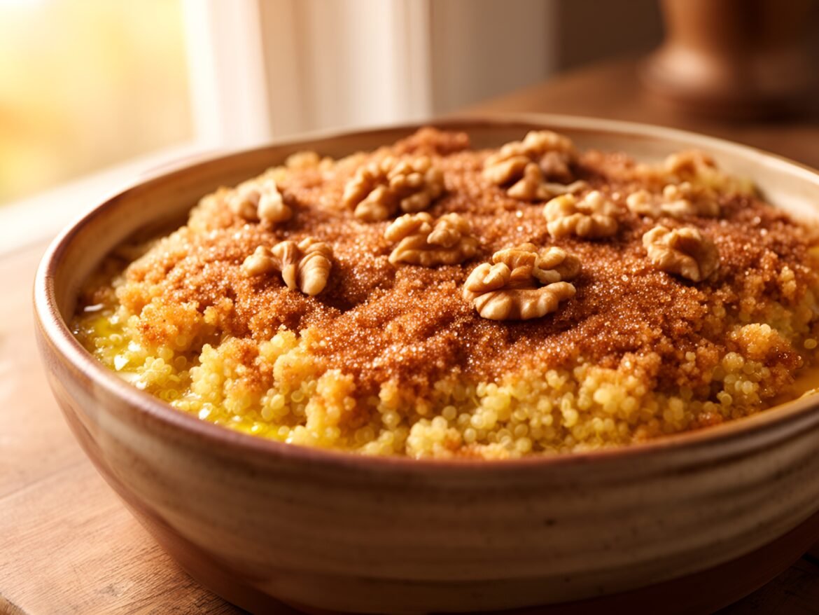 Cinnamon-Streusel Swirl Quinoa Breakfast Bake