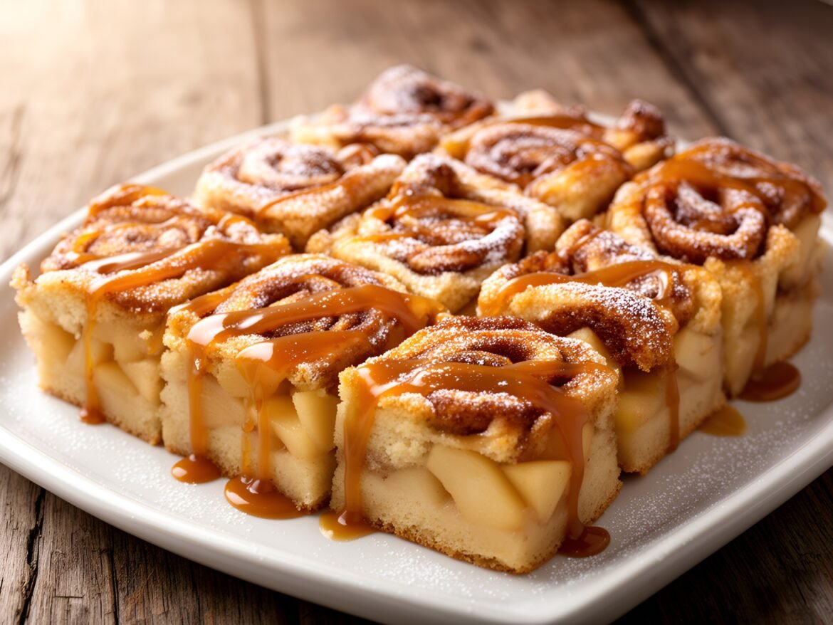 Cinnamon Swirl Apple Pie Bars with Caramel Drizzle