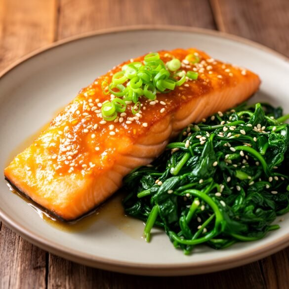 Citrusy Miso-Glazed Salmon with Sautéed Sesame Spinach