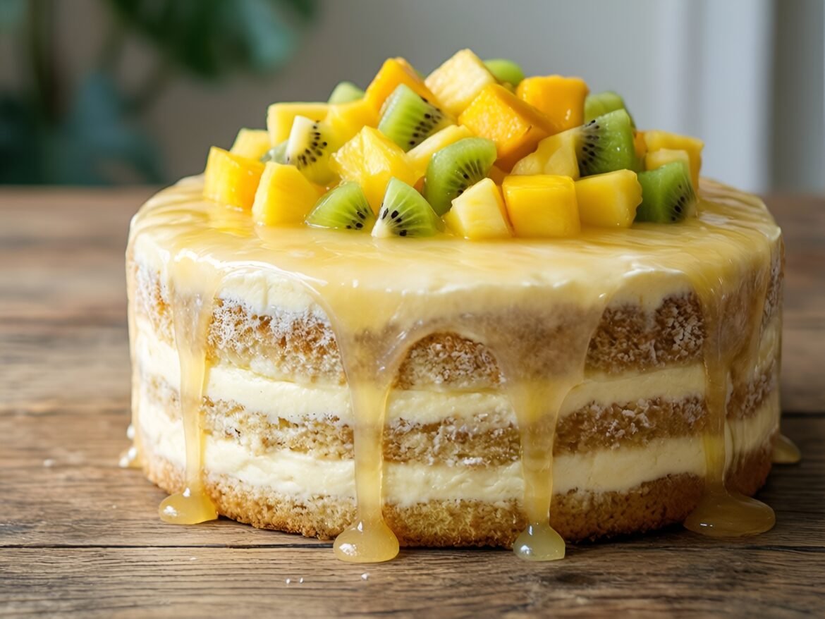 Coconut-Lime Dream Cake with Tropical Fruit Drizzle