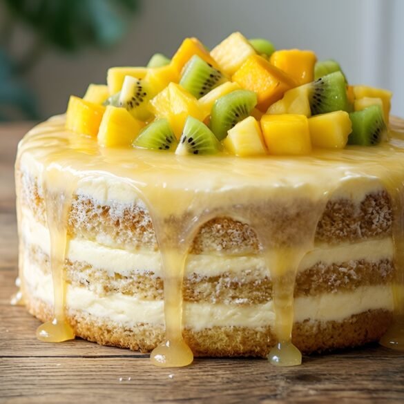 Coconut-Lime Dream Cake with Tropical Fruit Drizzle