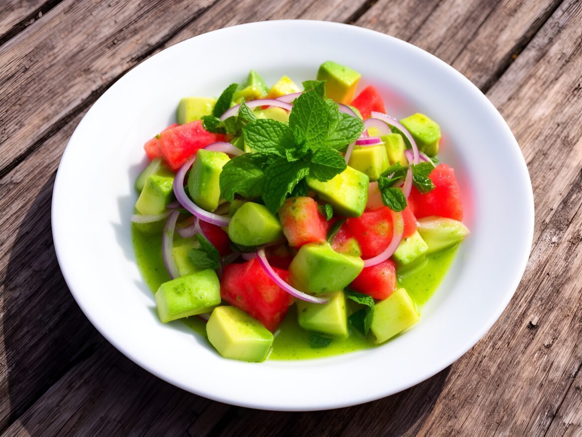 Creamy Avocado Watermelon Salad with Refreshing Mint Vinaigrette