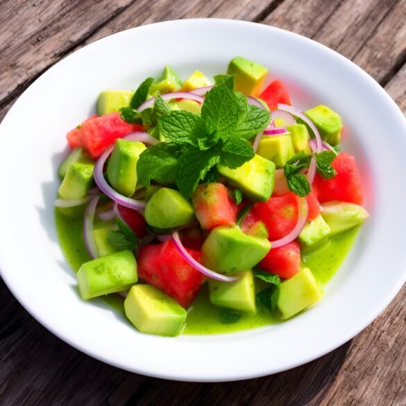 Creamy Avocado Watermelon Salad with Refreshing Mint Vinaigrette