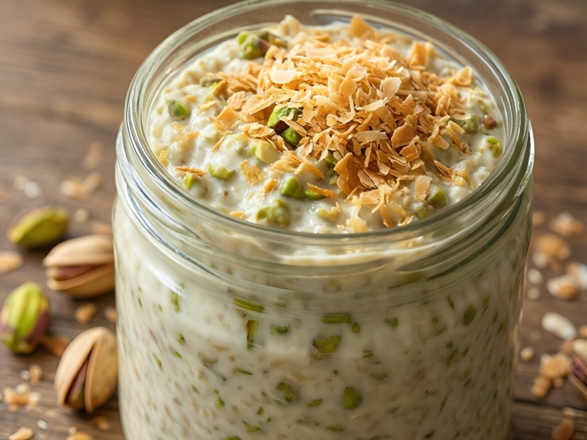 Creamy Coconut-Pistachio Overnight Oats with Toasted Coconut