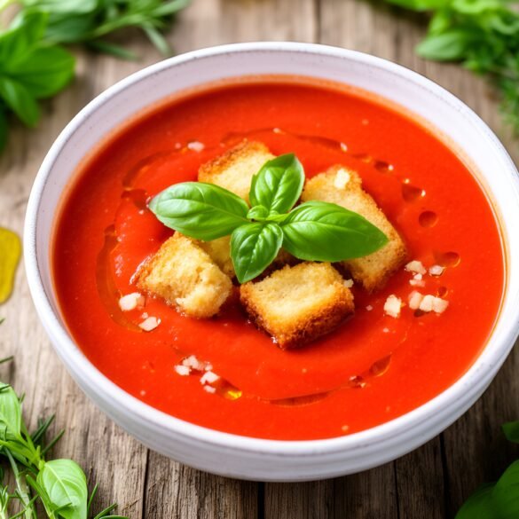 Creamy Tomato-Basil Bliss Soup with Garlic Croutons