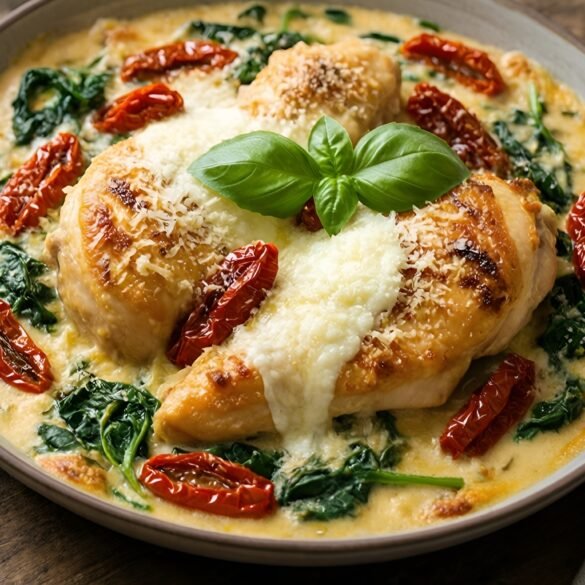 Creamy Tuscan Chicken Bake with Sun-Dried Tomatoes and Spinach
