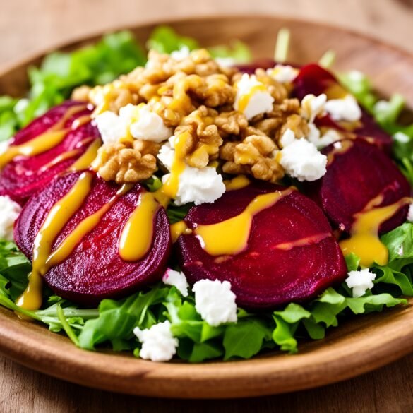 Crisp Honey-Mustard Roasted Beet Salad with Goat Cheese and Walnuts