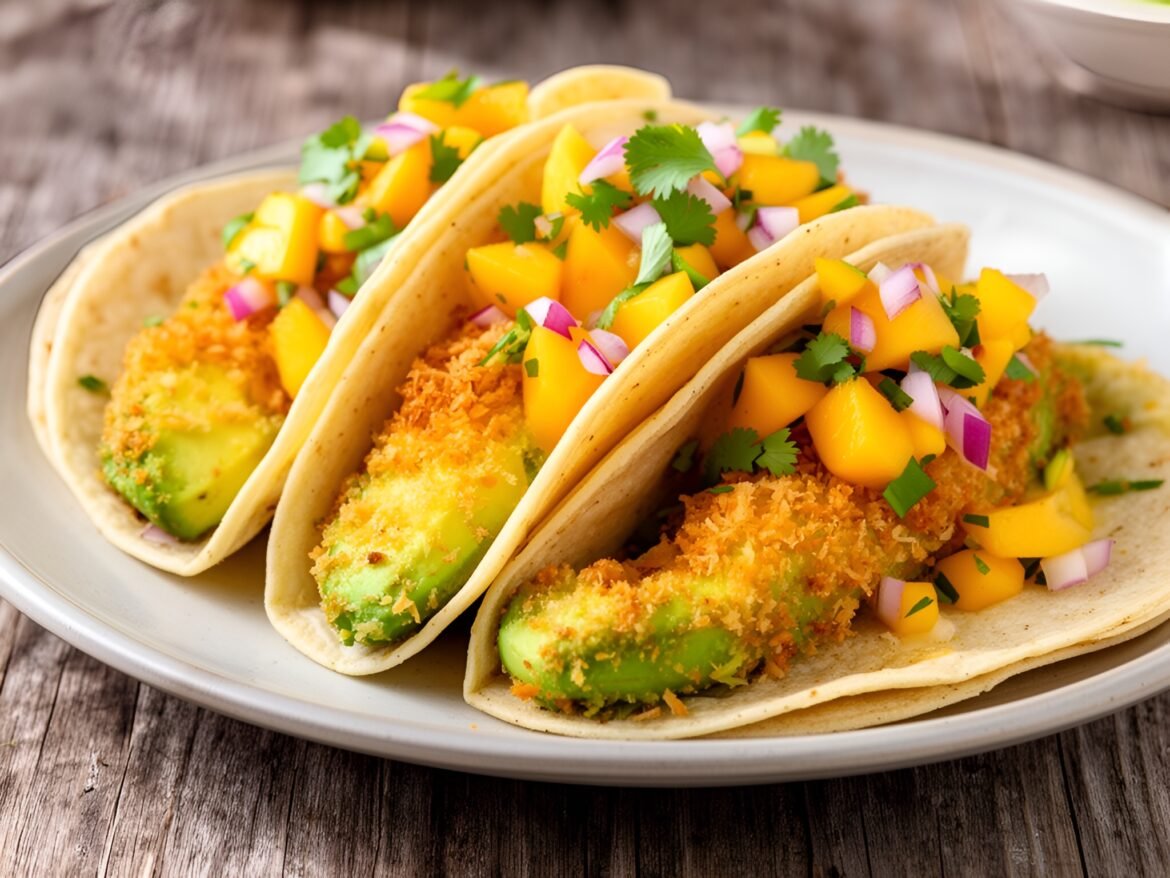Crispy Coconut-Breaded Avocado Tacos with Mango Salsa