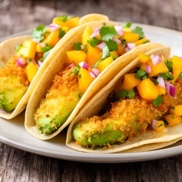 Crispy Coconut-Breaded Avocado Tacos with Mango Salsa
