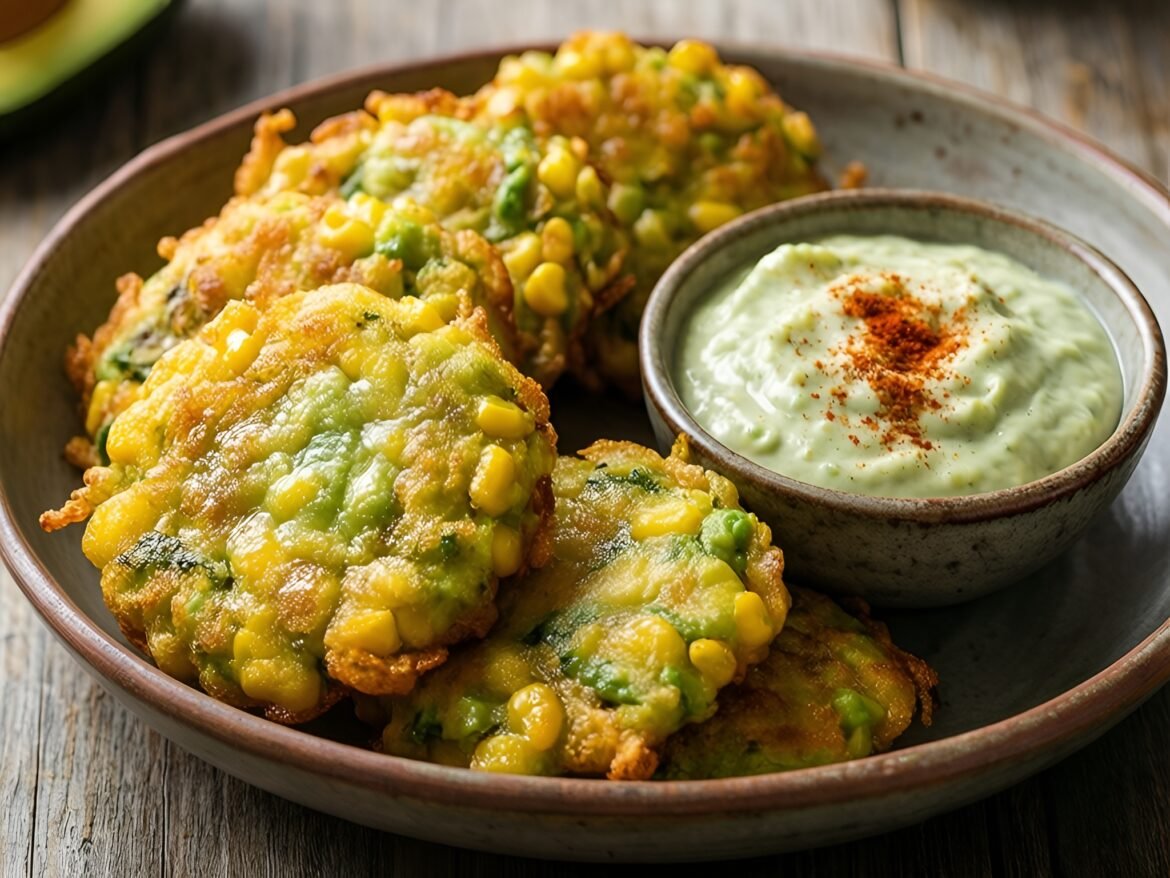 Crispy Creamy Avocado-Corn Fritters with Zesty Lime Dip