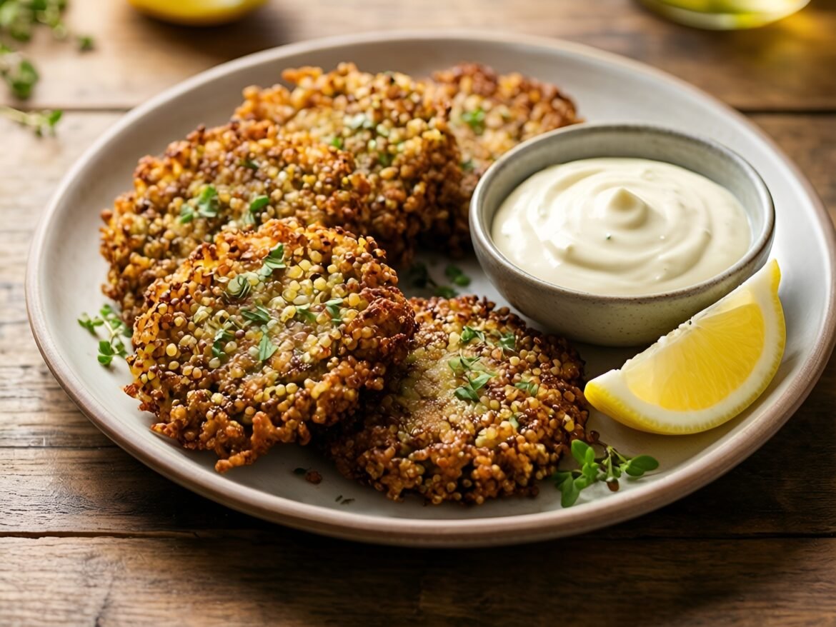 Crispy Garlic & Herb Quinoa Fritters with Lemon Aioli