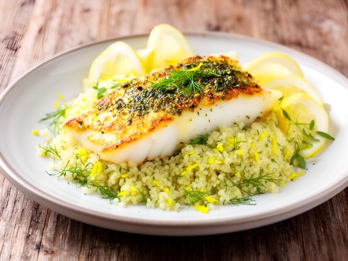 Crispy Herb-Crusted Cod with Lemon-Dill Couscous