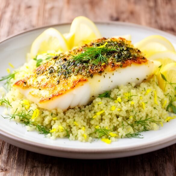 Crispy Herb-Crusted Cod with Lemon-Dill Couscous