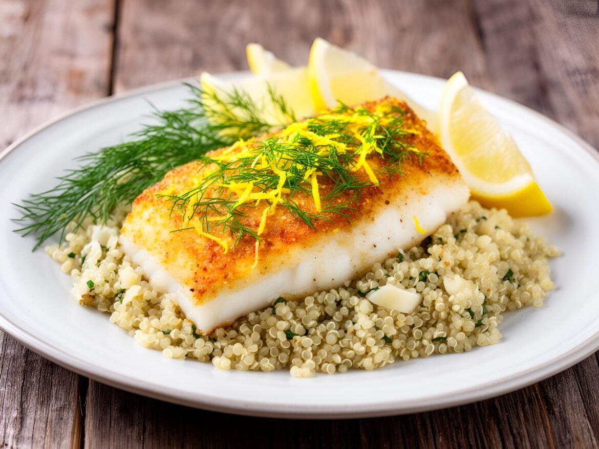 Crispy Lemon-Dill Baked Cod with Garlic Herb Quinoa