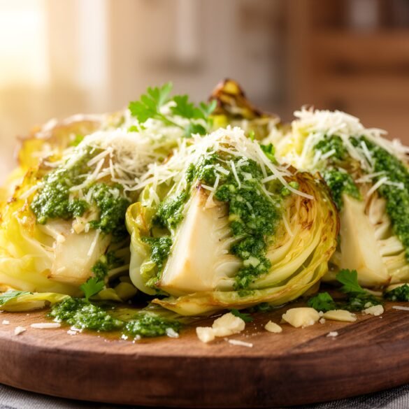 Crispy Roasted Garlic Parmesan Cabbage Wedges with Zesty Salsa Verde
