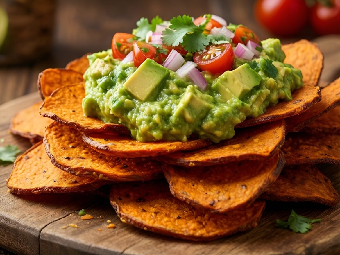Crispy Sweet Potato Nachos with Creamy Avocado Salsa