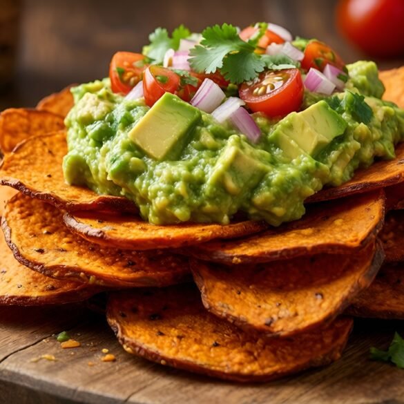 Crispy Sweet Potato Nachos with Creamy Avocado Salsa