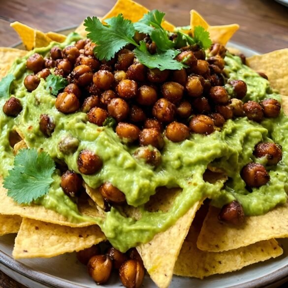 Crunchy Roasted Chickpea Nachos with Avocado Drizzle