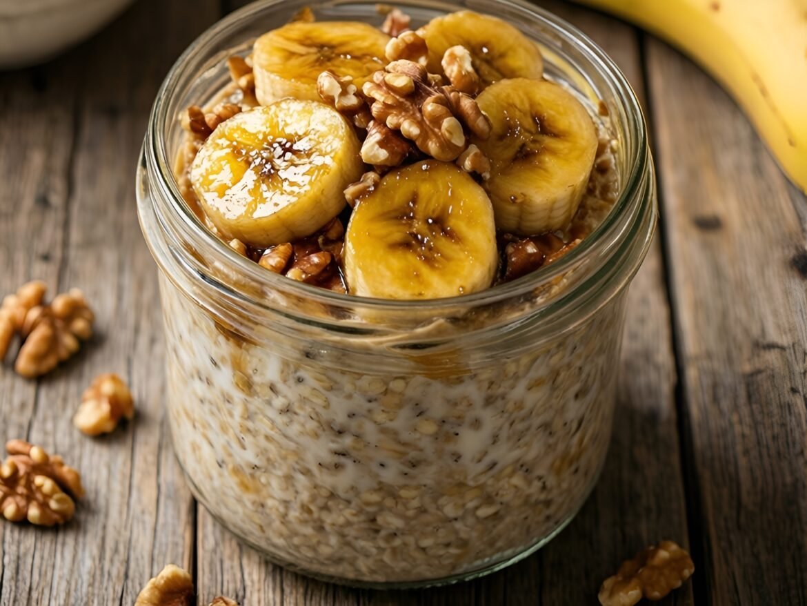 Decadent Caramelized Banana-Walnut Overnight Oats