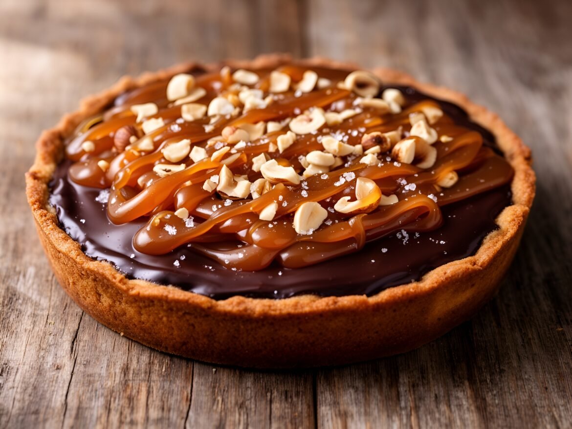 Decadent Chocolate Hazelnut Whirlwind Tart with Sea Salt Caramel