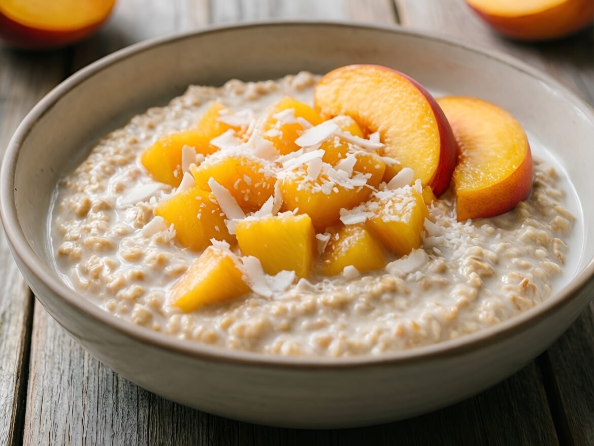 Decadent Creamy Coconut-Peach Overnight Oats