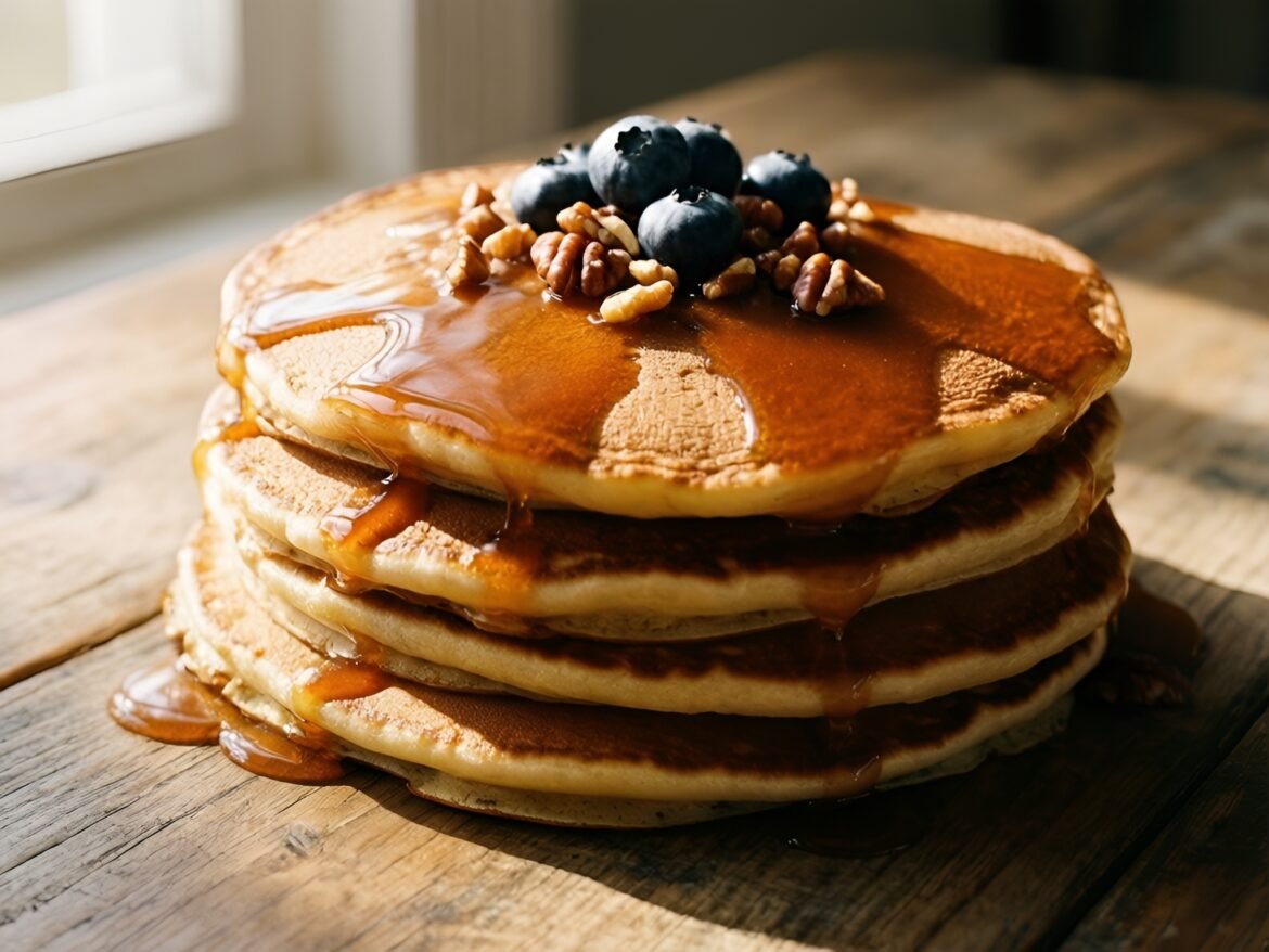 Decadent Maple-Bourbon Glazed Oatmeal Pancakes