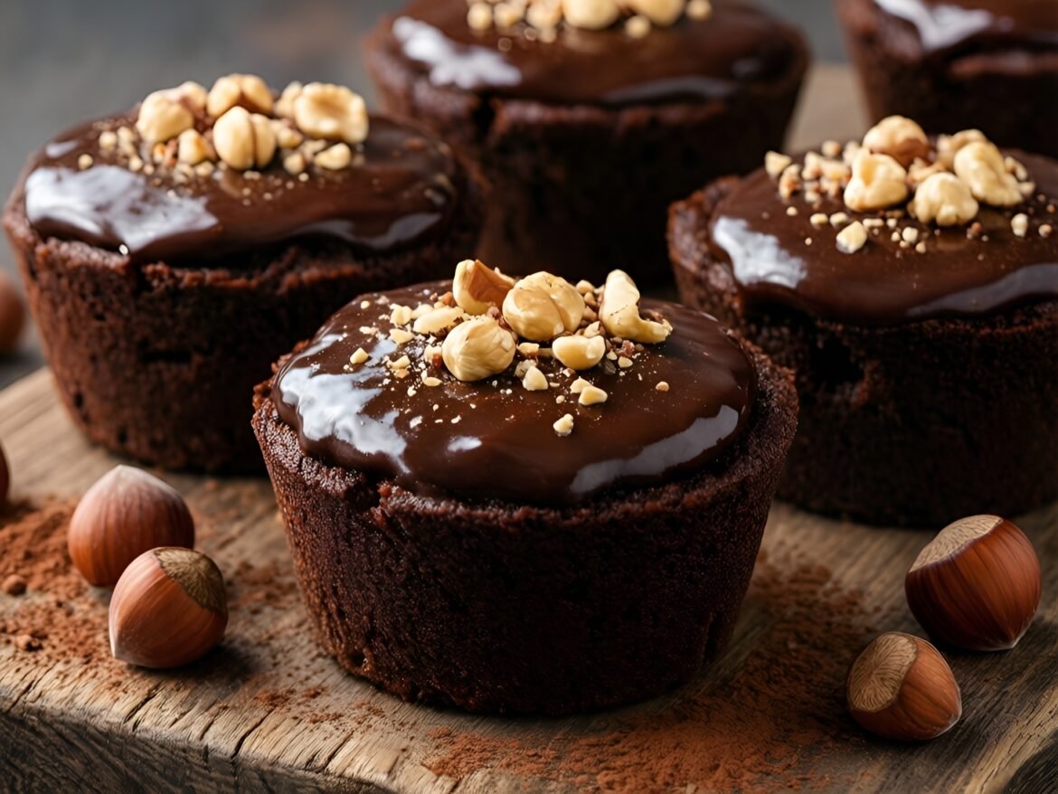 Decadent Mocha Hazelnut Brownie Cups with Creamy Ganache