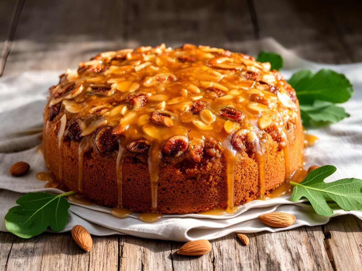 Decadent Toasted Almond Fig Cake with Maple Drizzle
