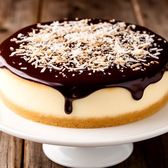Decadent Velvet Almond Joy Cheesecake with Chocolate Ganache