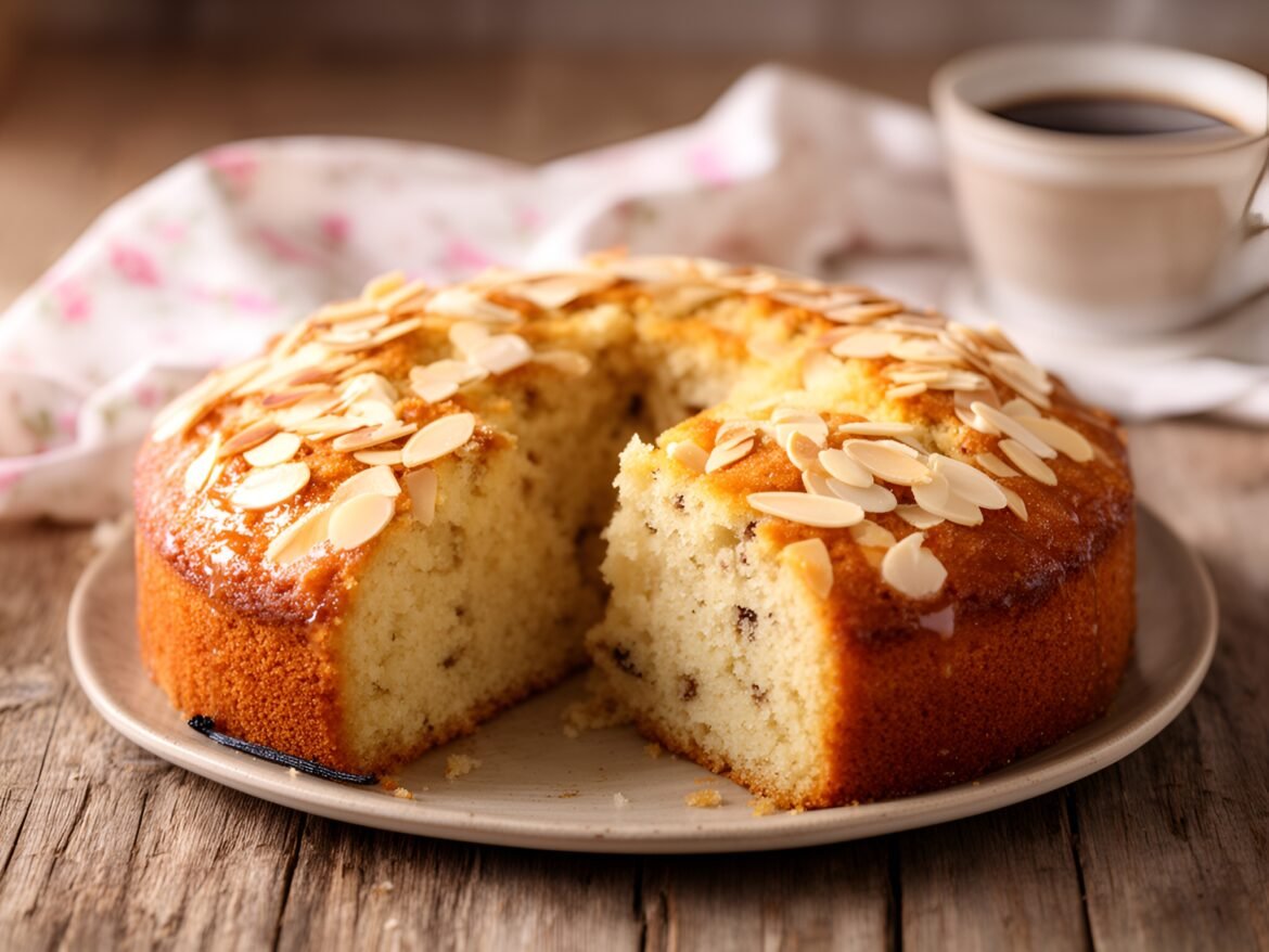 Decadent Velvety Vanilla Bean Coffee Cake with Almond Crunch