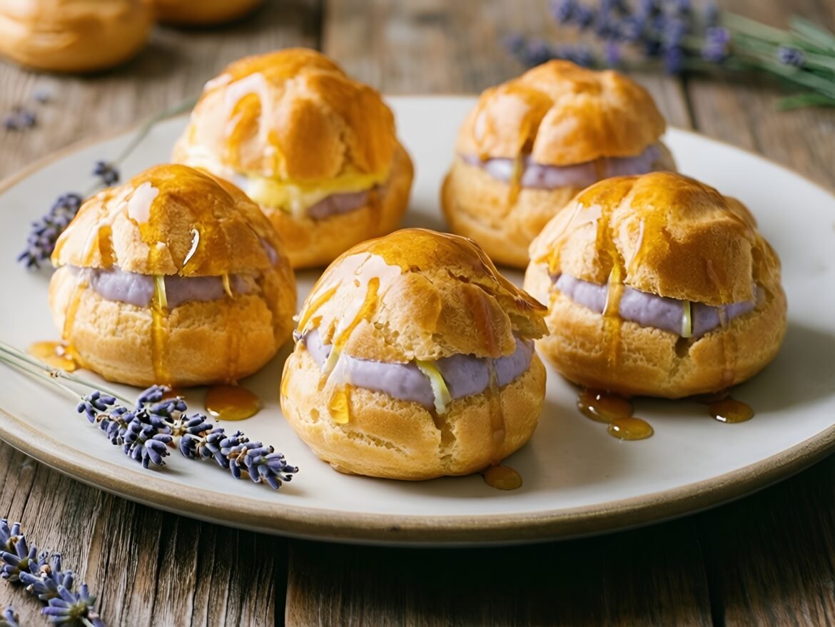 Delicate Lemon-Lavender Cream Puffs with Honey Glaze