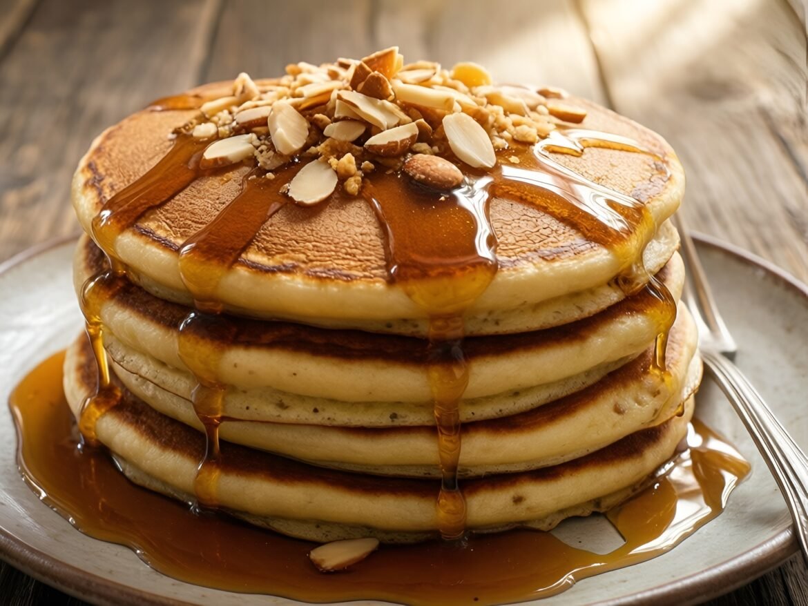 Delicious Almond-Crusted Banana Bread Pancakes with Maple Drizzle